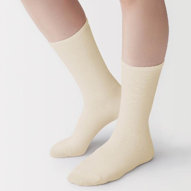 【MUJI 無印良品】女足口柔軟錐形直角襪23-25cm(柔白/象牙白/淺粉/煙燻黃/淺藍/暗藍)