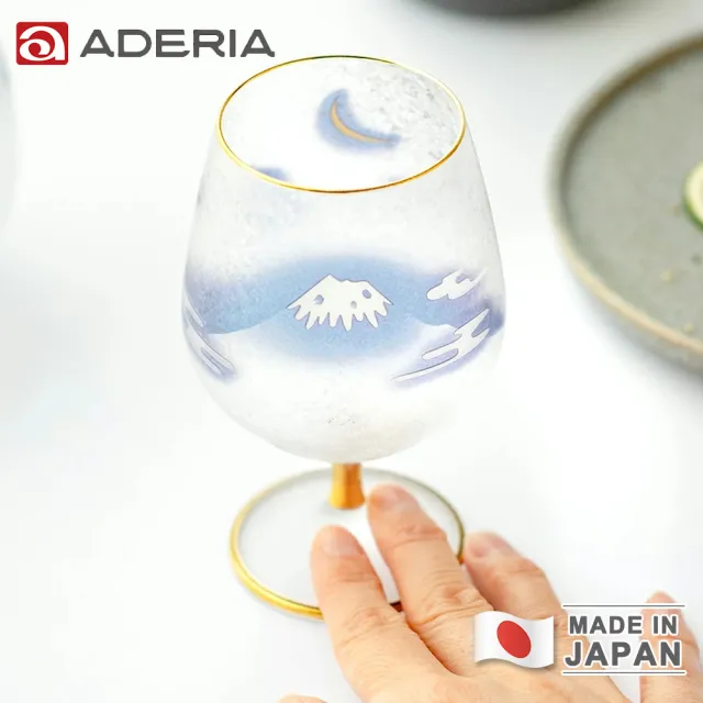 【ADERIA】日本製 富士月兔圖金邊高腳玻璃杯/酒杯(210ml)