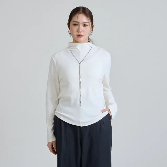 【M：MINb】細節車線防捲立領不勒脖上衣(米白/中大尺碼女裝/大尺碼女裝/XL女裝/上衣/大尺碼上衣/長袖上衣)