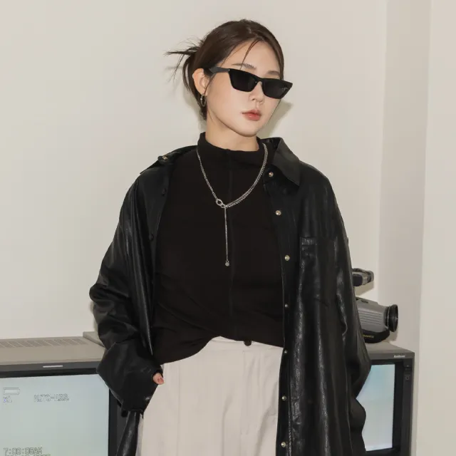 【M：MINb】細節車線防捲立領不勒脖上衣(黑色/中大尺碼女裝/大尺碼女裝/XL女裝/上衣/大尺碼上衣/長袖上衣)