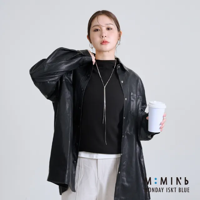 【M：MINb】細節車線防捲立領不勒脖上衣(黑色/中大尺碼女裝/大尺碼女裝/XL女裝/上衣/大尺碼上衣/長袖上衣)