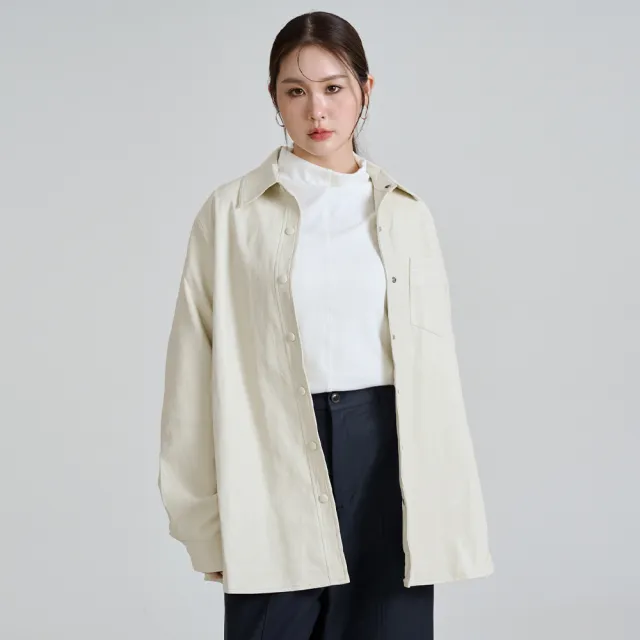 【M：MINb】柔軟皮質酷感襯衫外套(淺卡其/中大尺碼女裝/外套/襯衫外套/大尺碼女裝)