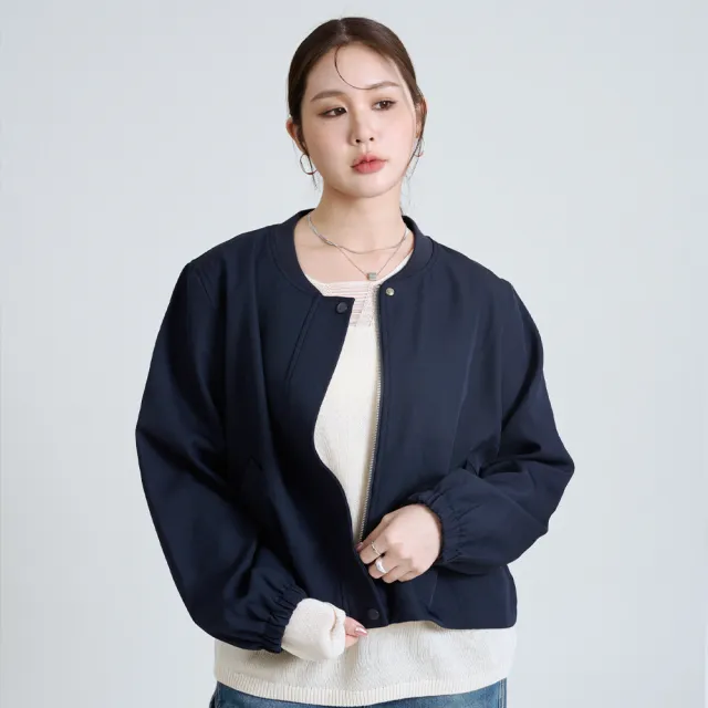 【M：MINb】簡約無領西裝夾克(深藍/中大尺碼女裝/XL女裝/大尺碼外套/上班穿搭)