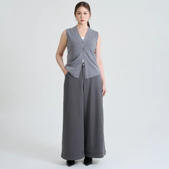 【M：MINb】兩件式V領針織背心外套組(灰色/中大尺碼女裝/XL女裝/大尺碼套裝/針織毛衣)