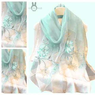 【WOONUE】頂級蠶絲羊毛混紡防曬披肩海灘圍巾絲巾禮服披肩(生日禮物母親節媽女友老婆禮物情人節)