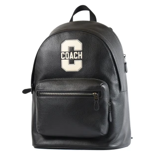【COACH】男款 West 浮印LOGO荔枝紋拉鍊後背包-黑色