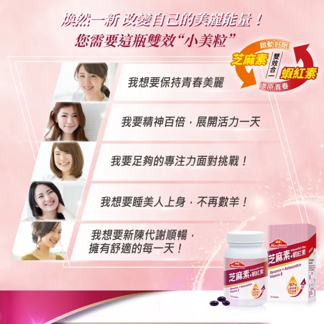 【Nutrimate 你滋美得】芝麻素+蝦紅素6入組(共180顆)