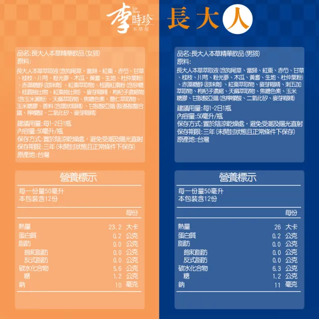 【李時珍】長大人本草精華飲品50mlx24瓶(男生&女生任選)