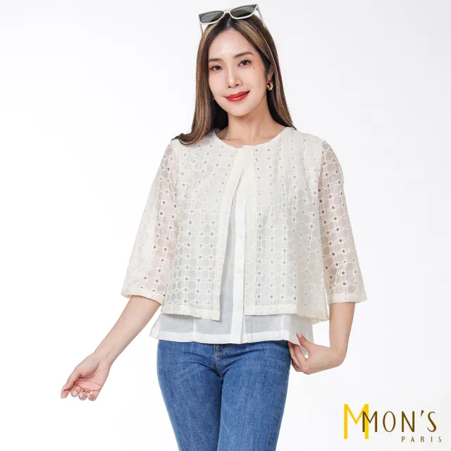 【MON’S】月影鏤空七分袖上衣(直)