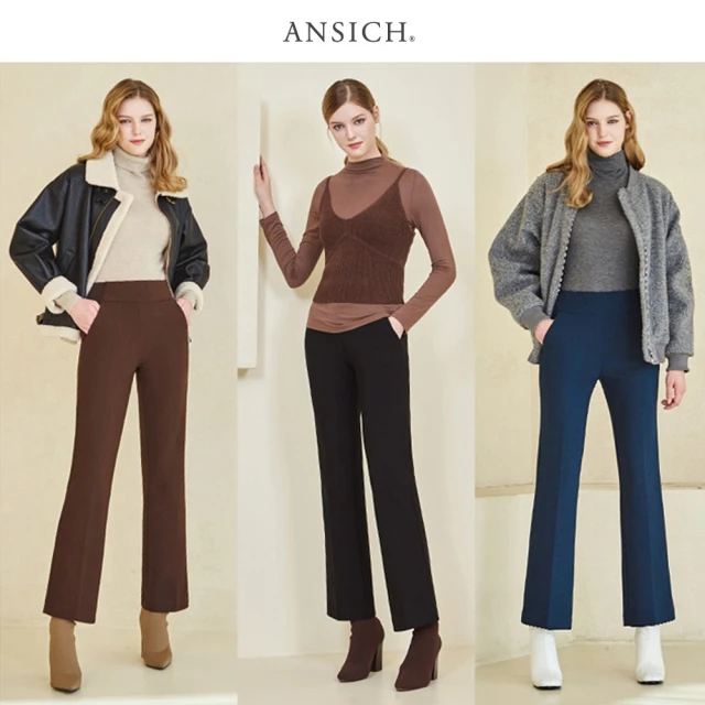 ANSICH鬆緊內刷毛暖彈修飾褲