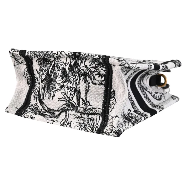 【Dior 迪奧】Book Tote 經典LOGO滿版刺繡帆布迷你手提包托特包兩用包(黑白)