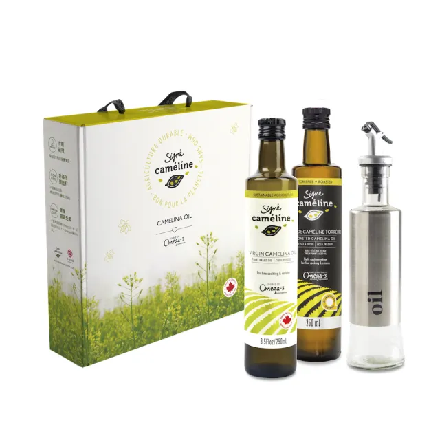 【Signe Cameline】加拿大薺藍籽油Camelina Oil冷壓焙香禮盒組(250mL X 2瓶 送玻璃油壺)