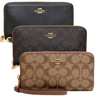 【COACH】經典老花LOGO/素面拉鍊式長夾/COACH長夾/COACH手掛式長夾 女長夾(多款任選)