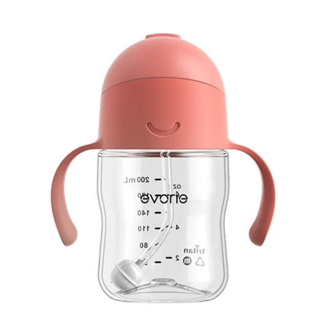 【Evorie】Tritan滑蓋學習吸管水杯防漏200mL(微笑水杯 練習水杯 練習喝水 寶寶水杯)