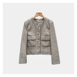 【JESSICA】出清品 經典格紋羊毛圓領小香風外套235007