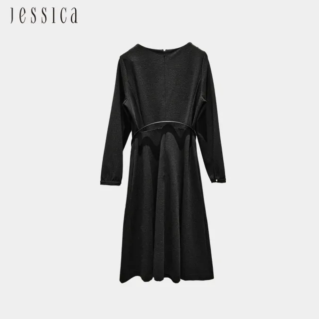 【JESSICA】出清品 氣質極簡收腰寬裙擺長袖洋裝G34708