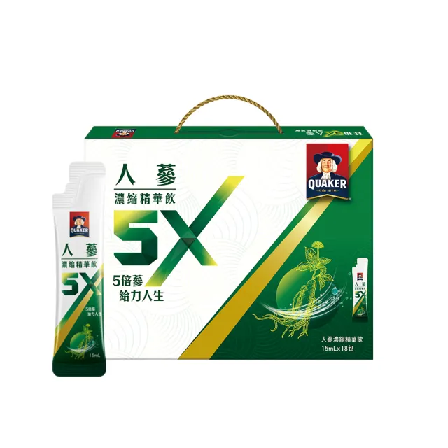 【QUAKER 桂格】5X 人蔘濃縮精華飲禮盒15ml×18入×1盒(共18入 送禮推薦/中秋禮盒)
