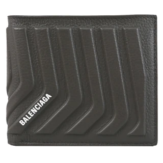 【Balenciaga 巴黎世家】品牌燙印LOGO浮雕造型對折雙層零錢短夾(軍綠)
