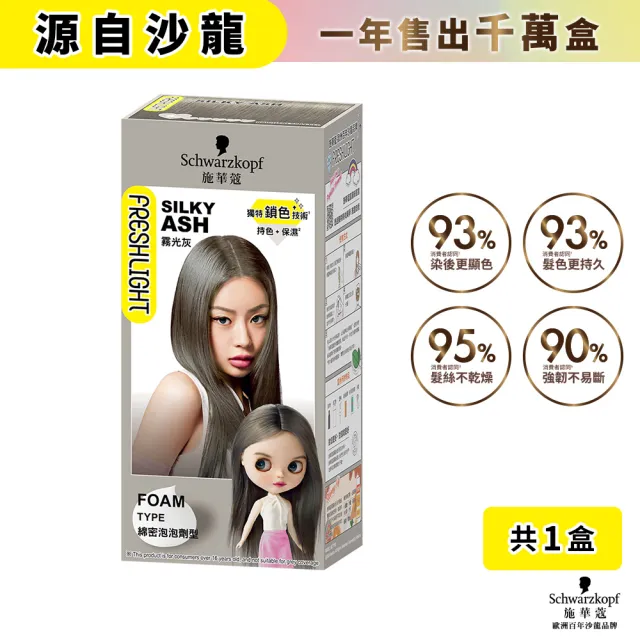 【Schwarzkopf 施華蔻】FRESHLIGHT染髮霜/泡泡染 2入組(15色任選/銀雪灰/亞麻冷灰亮麗金/淺啡奶茶)