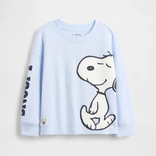 【GAP】男幼童裝 Gap x Snoopy史努比聯名 Logo印花圓領長袖T恤-淺藍色(847591)