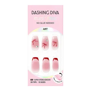 【DASHING DIVA】MAGICPRESS 薄型經典美甲片-嫣紅芭蕾(蝴蝶結 法式)