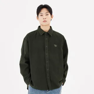 【Mark Gonzales官方旗艦】男女同款 刺繡小天使燈芯絨 長袖襯衫 - 深綠色