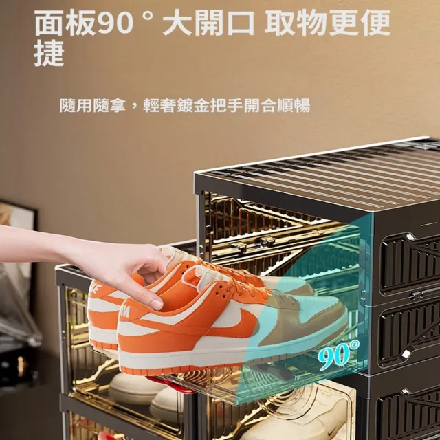 【Quality 聚家】鞋櫃 鞋架 鞋盒 透明鞋盒 收納盒 三層復古展示盒(25*34*106cm/折疊框架/防塵防潮/免安裝)