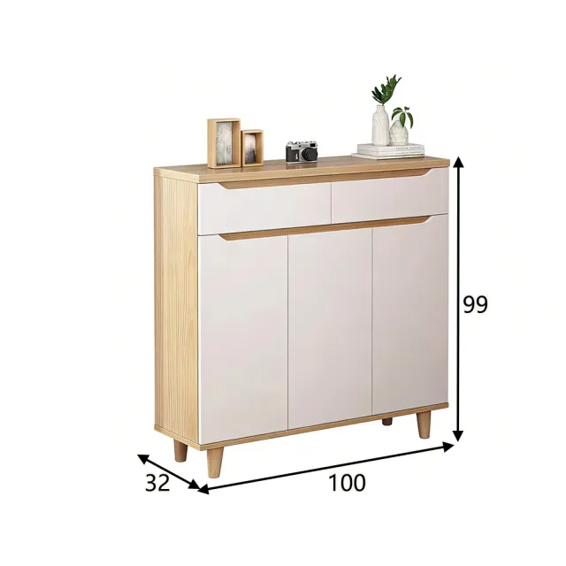 【E-factory】鞋櫃 鞋架 三門兩抽 玄關鞋櫃 收納櫃 收納鞋櫃 玄關櫃(531-100公分三門鞋櫃（橡木色+白）)