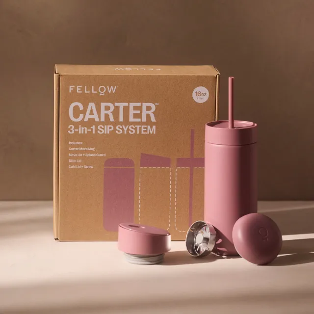 【FELLOW】474ml 禮盒組 卡特隨行真空保溫瓶 一杯三蓋 Carter Kit V3(陶瓷塗層/隔熱保冰/保溫杯/吸管杯)