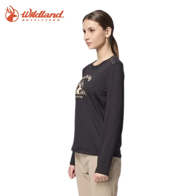 【Wildland 荒野】女彈性暖感圓領印花機能衣-S-2L-0B32601-WL(休閒上衣/印花/彈性佳)