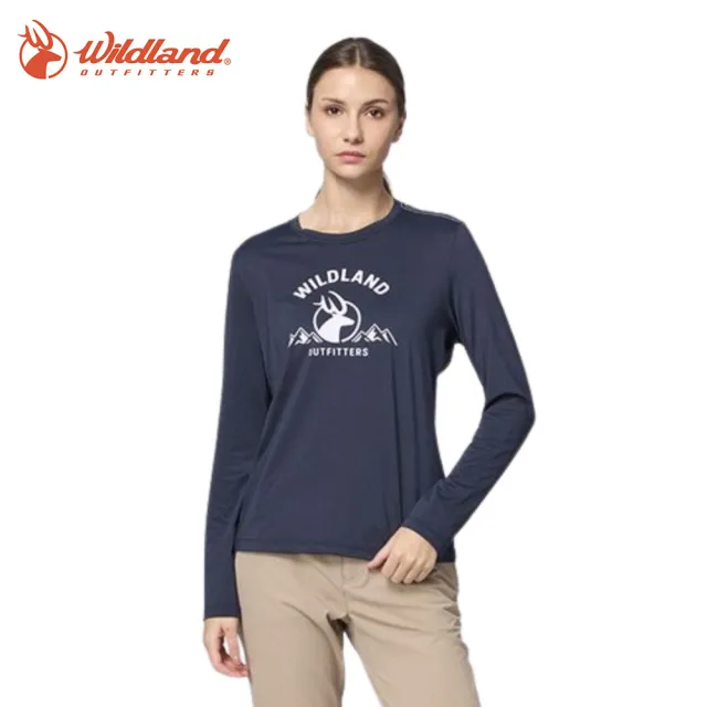 【Wildland 荒野】女彈性暖感圓領印花機能衣-S-2L-0B32601-WL(休閒上衣/印花/彈性佳)