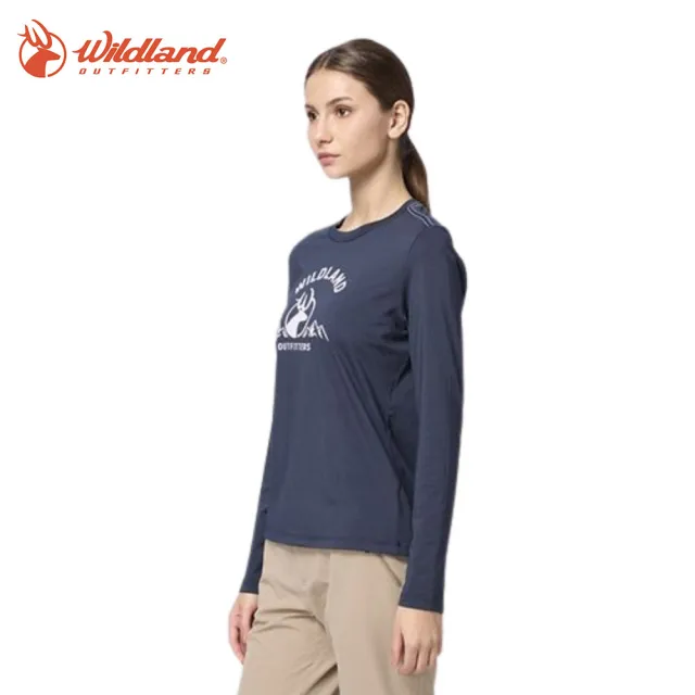 【Wildland 荒野】女彈性暖感圓領印花機能衣-S-2L-0B32601-WL(休閒上衣/印花/彈性佳)