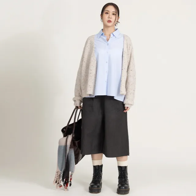 【M：MINb】繽紛織線開襟綁帶毛衣外套(淺卡其/中大尺碼女裝/XL女裝/女裝/大尺碼裙/針織上衣/針織外套)