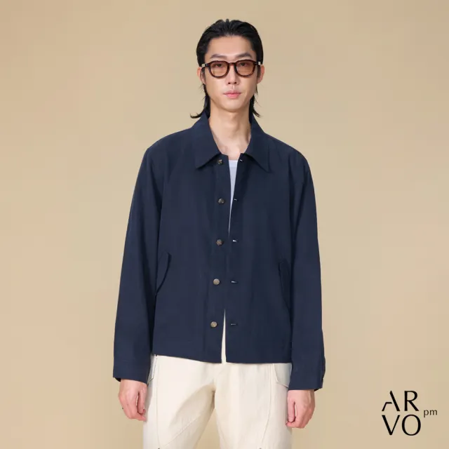 【ARVOpm】男女同款 撞色金屬扣藏青短版夾克/教練外套00122504104(限時6折)