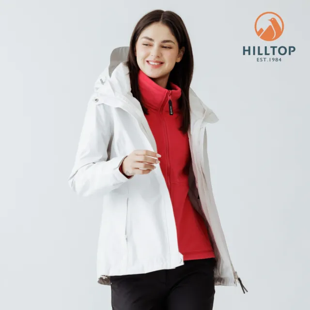 【Hilltop 山頂鳥】GORE-TEX單件式 施華洛世奇水鑽防水防風透氣短大衣外套可銜接內件 女款 米白