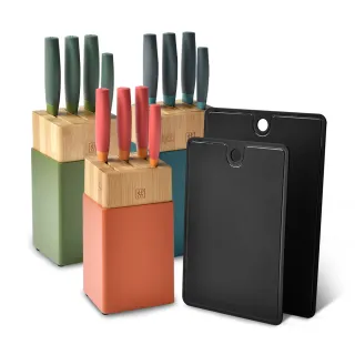 【ZWILLING 德國雙人】Now S五件式彩色刀具/刀座組+TPU抗菌防滑砧板2件組(德國雙人牌集團官方直營)