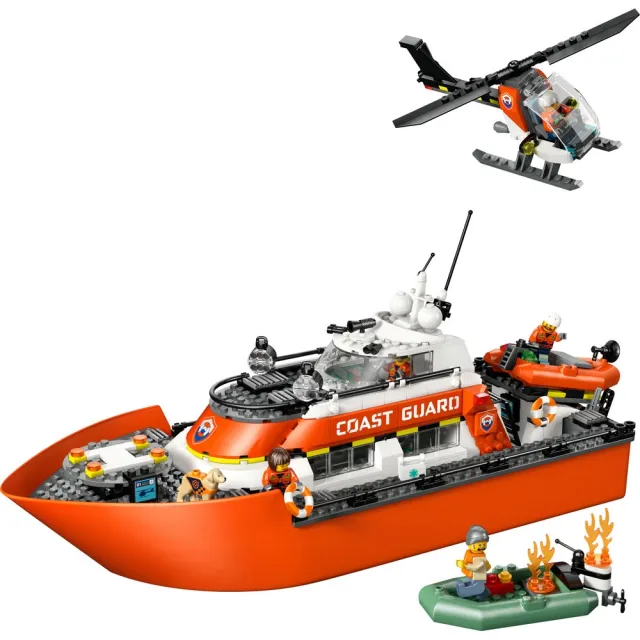 【LEGO 樂高】城市系列 60504 海岸巡防隊救援船和直升機(玩具飛機 創意力遊戲 積木 玩具)