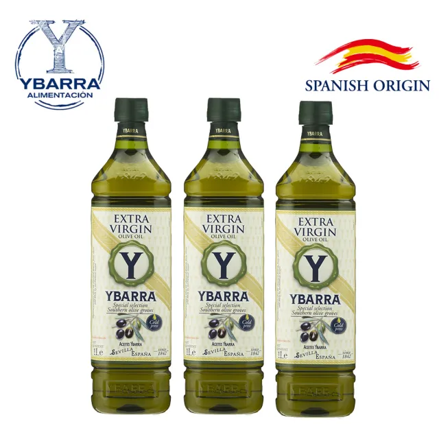 【YBARRA】100%特級冷壓初榨橄欖油1000mlx3入 (雙10限定/PET食品級裝/西班牙原裝進口)