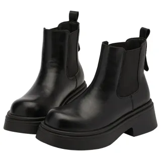 【Grace Gift】都會質感圓頭輕量厚底切爾西靴(黑)