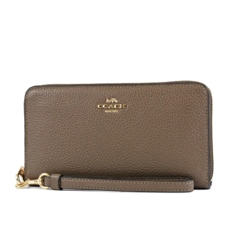 【COACH】立體馬車荔枝紋手掛式拉鍊長夾-可可色