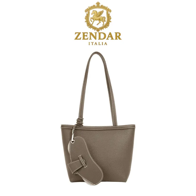 【ZENDAR】台灣總代理 頂級小牛皮托特包肩背包 費絲系列(奶杏色 女包)
