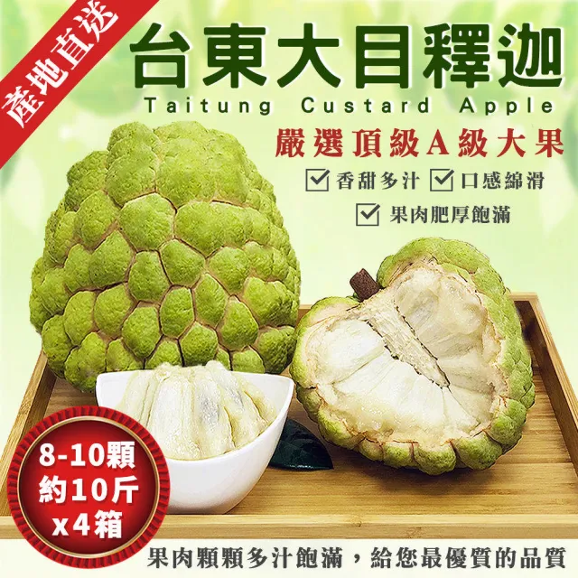 【金好迦】嚴選台東大目釋迦 大粒果 10斤x4箱(8-10顆/箱)