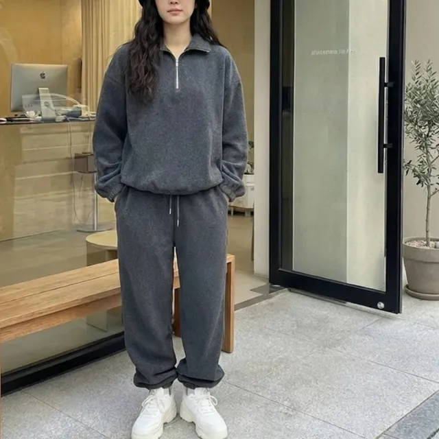 【SeasonsBikini】正韓製舒適厚款拉鍊抽繩上衣/縮口長褲-KK102(正韓運動套裝冬天套裝)