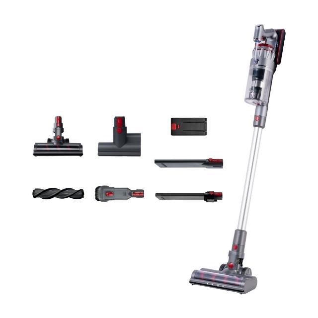  SANSUI 山水 SVC-J800 無線手持吸塵器，灰色系設計，產自中國，輕巧2.7kg，尺寸寬100x長400x高190mm。支援110V電壓，1年保固，BSMI認證R51434。450L可洗式集塵筒，配備木質地板吸頭、床墊吸頭、狹縫吸頭、HEPA濾網及二合一吸頭。無線操作，適合日常家居清潔，高效除塵防過敏。 