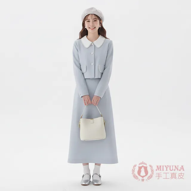 【MIYUNA 米友娜】雙11 真皮頭層牛皮首爾名媛Bonnie肩背斜背包(真皮包包 女神白)