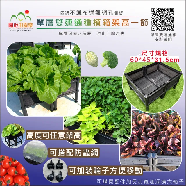 【田園樂】育材單層雙連通架高一節種植箱 60*45*31.5cm(組合種植箱種菜箱/籃耕離地栽培/)