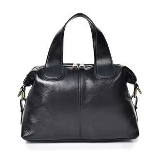 【MIYUNA 米友娜】真皮植鞣牛皮Sonoko復古時尚斜背包(真皮包包 經典黑)