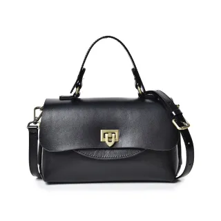 【MIYUNA 米友娜】真皮植鞣牛皮Kate鎖扣造型手提斜背包(真皮包包 經典黑)