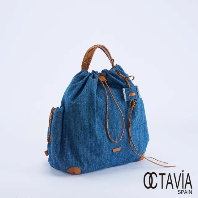 【OCTAVIA 8】雙11 舒棉鋪棉牛仔 束口手提後背包 - 中間藍(牛仔後背包)