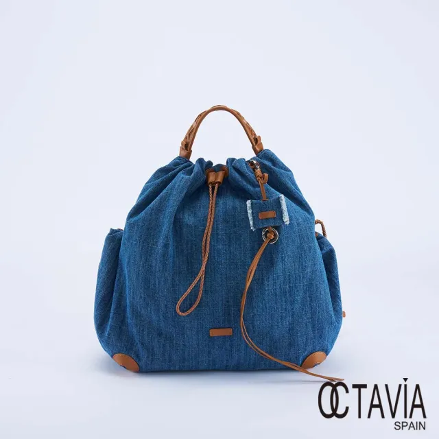 【OCTAVIA 8】雙11 舒棉鋪棉牛仔 束口手提後背包 - 中間藍(牛仔後背包)